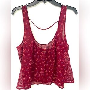 Hollister Sheer Crop Top Floral Lace Maroon Size Large